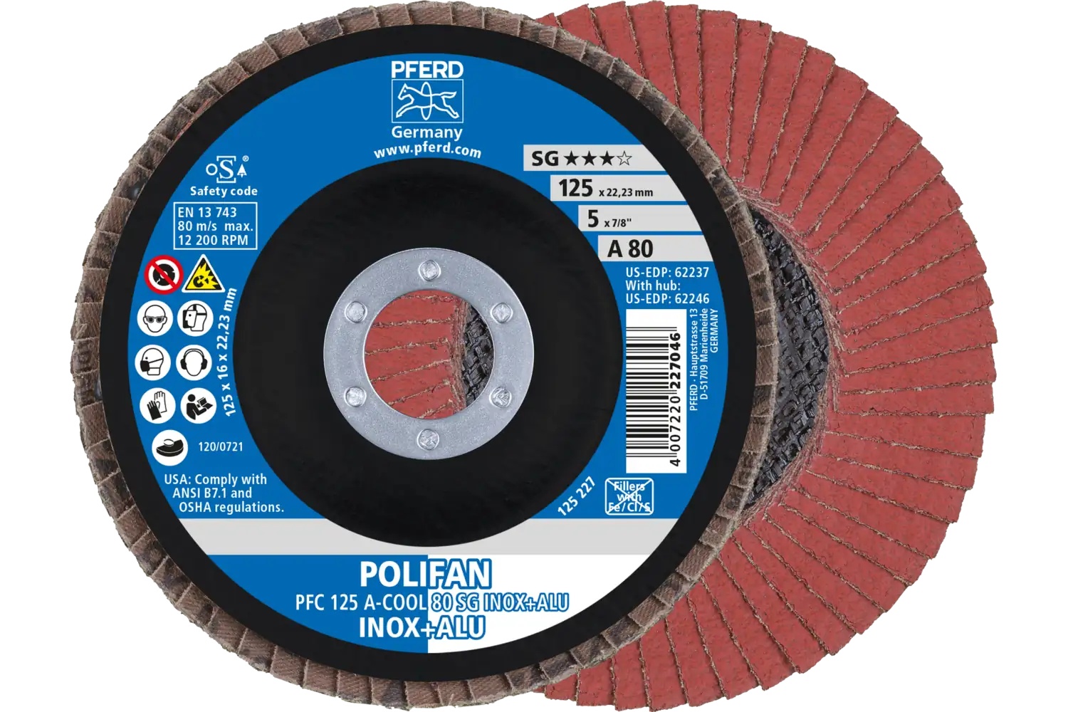 Picture of Pferd Flap Disc, 5" x 7/8, A-Cool SG Inox+ALU, 80 Grit, T29, Conical, Aluminum oxide